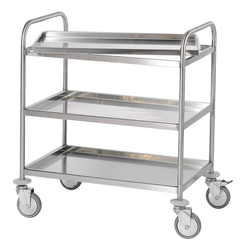 Service trolley with 3 removable tray shelves