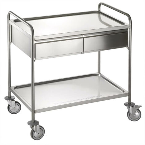 Service trolley with 2 shelves and 2 drawers side by side