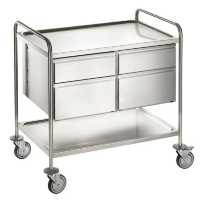 Service trolley with 2 shelves and 2 drawers side by side