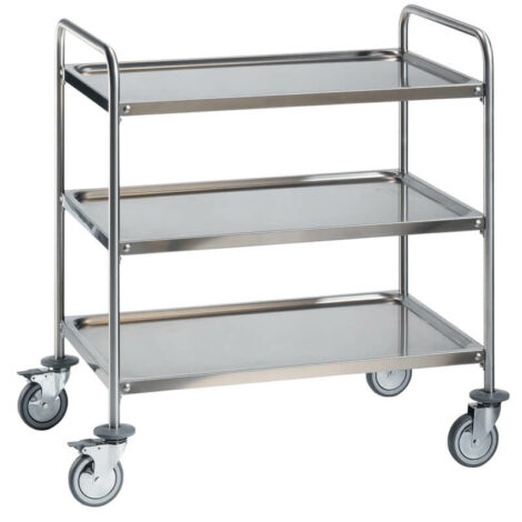Service trolley with 3 shelves with raised edges