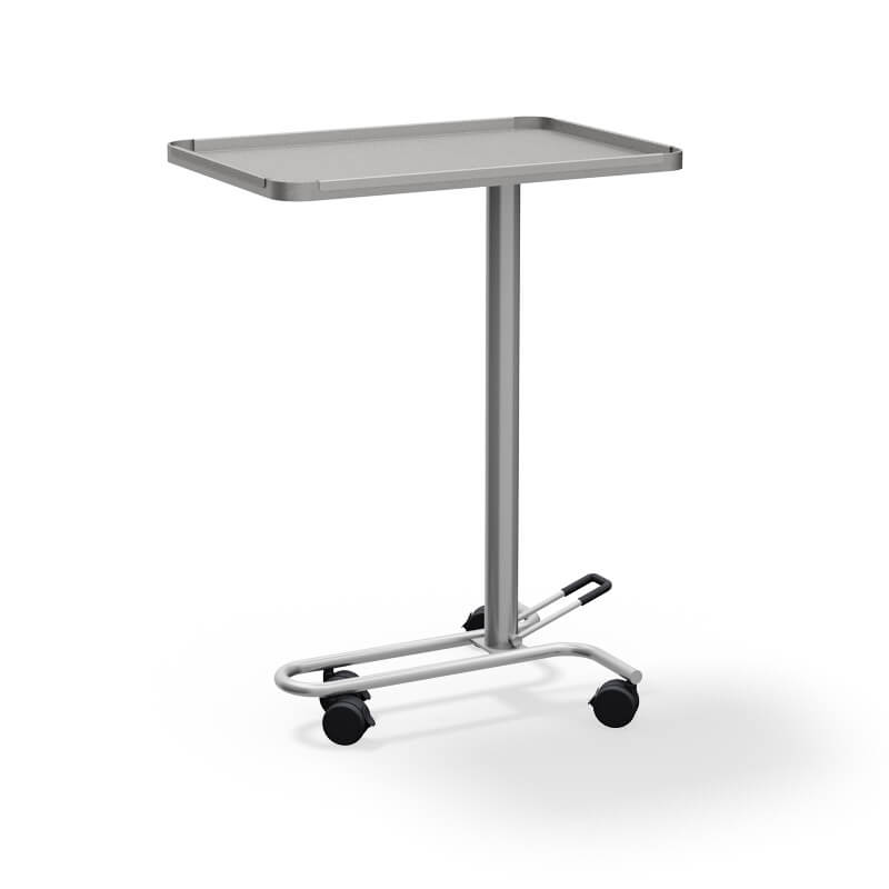 Pedal operated stainless steel piston and swivel tray Mayo table 50kg load capacity