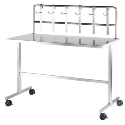 Stainless steel procedure table with overbridge