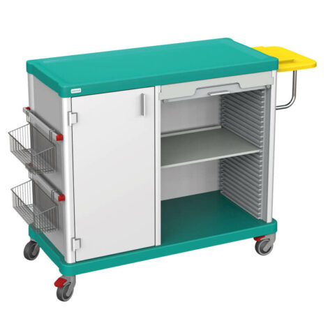 Essential clinical linen trolley with door and ISO rolling shutter compartment